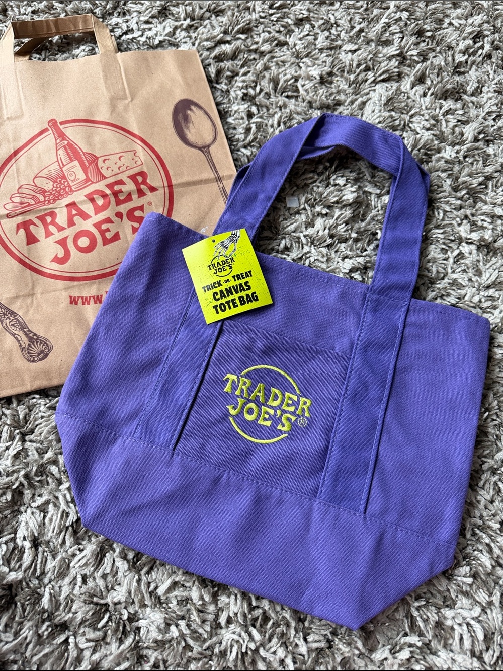 Trader Joe's Trick or Treat Purple Mini Canvas Tote Bag